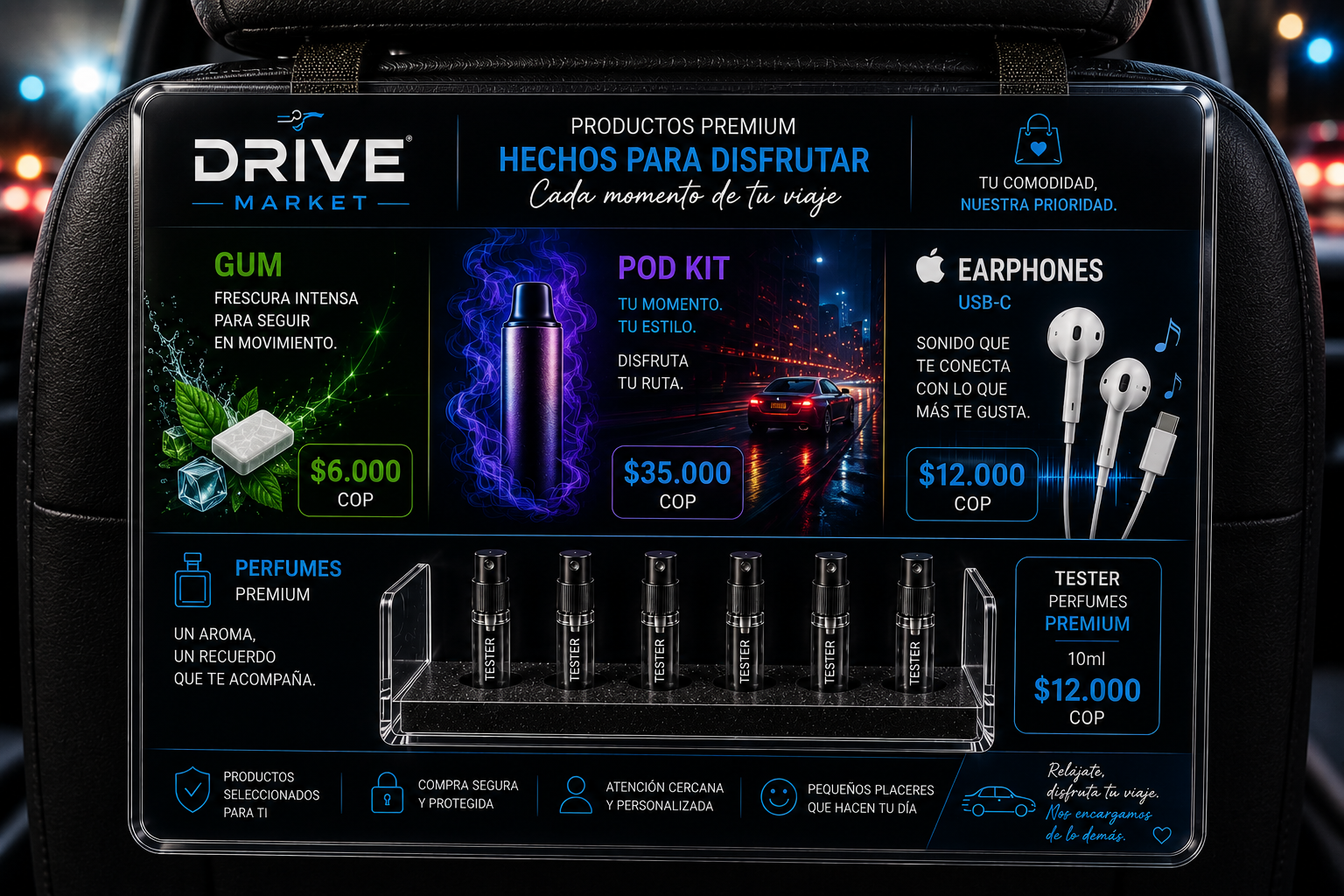 Detrás del asiento del pasajero